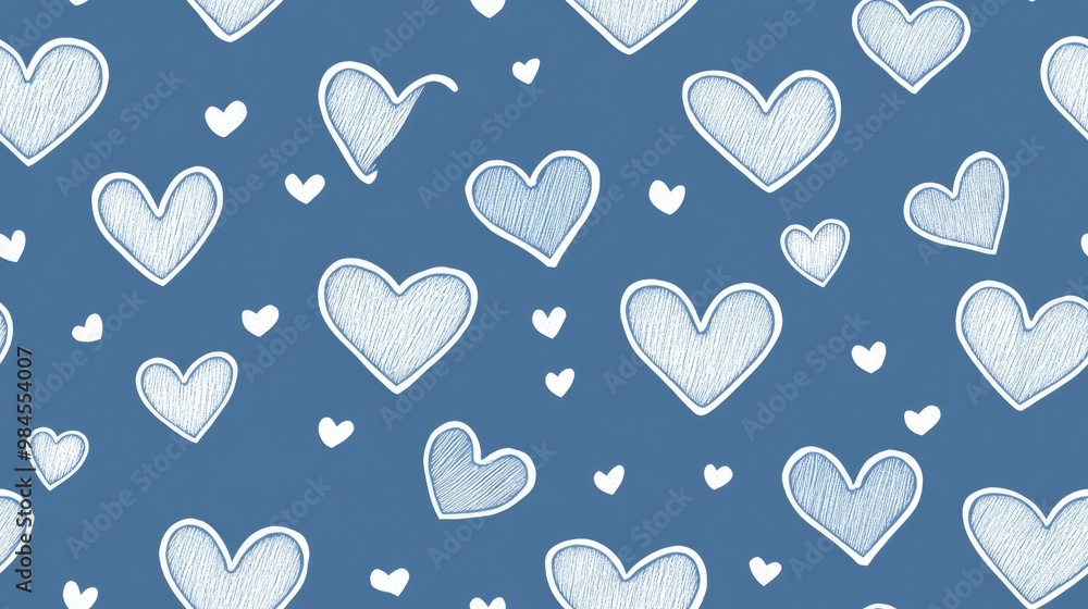 Simple heart pattern on a blue background with white contoured hearts Ideal for textiles banners and postcards Simple heart pattern on a blue background with white contoured hearts Ideal for textiles banners and postcards