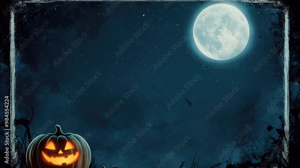 Fototapeta premium A Halloween scene with a pumpkin and a full moon