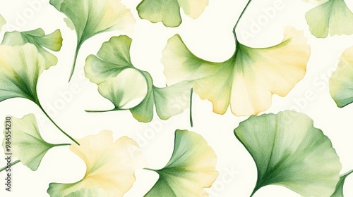Seamless pattern design featuring floral watercolor ginkgo biloba leaves Beautiful fabric pattern with ginkgo leaves in a watercolor style