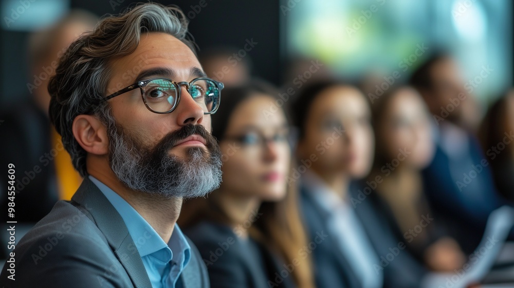 A group of business people at a conference or meeting, sitting in arow and listening to a presentation. Highlighting the focus and engagement of attendees. A group of business people at a conference or meeting, sitting in arow and listening to a presentation. Highlighting the focus and engagement of attendees.