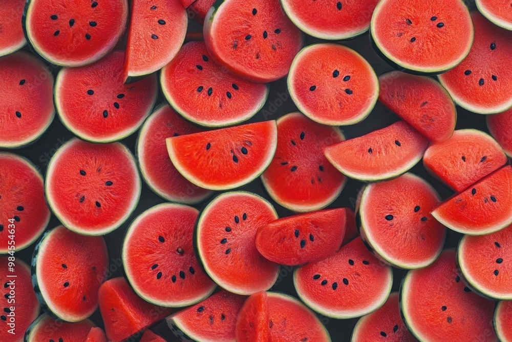 Watermelon slices pattern viewed from above. Top view. Summer concept. Watermelon slices pattern viewed from above. Top view. Summer concept.