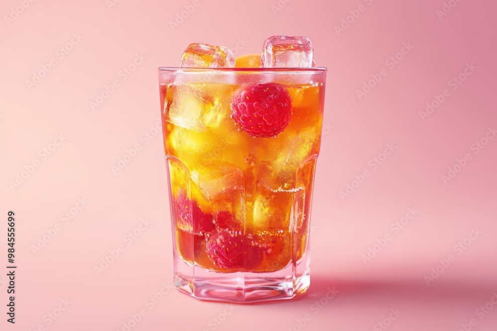 Refreshing fruit ice tea on pink background. Refreshing fruit ice tea on pink background.