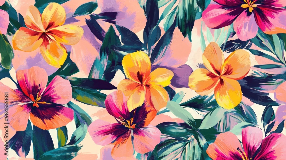 Fototapeta premium Seamless patterns featuring floral designs in a colorful and creative fabric suitable for various uses like chair covers and bed covers providing an abstract artistic backdrop