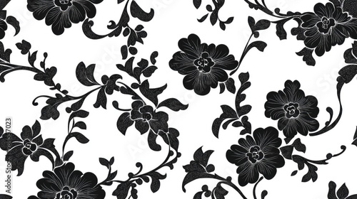 Black floral lace design on a white backdrop photo