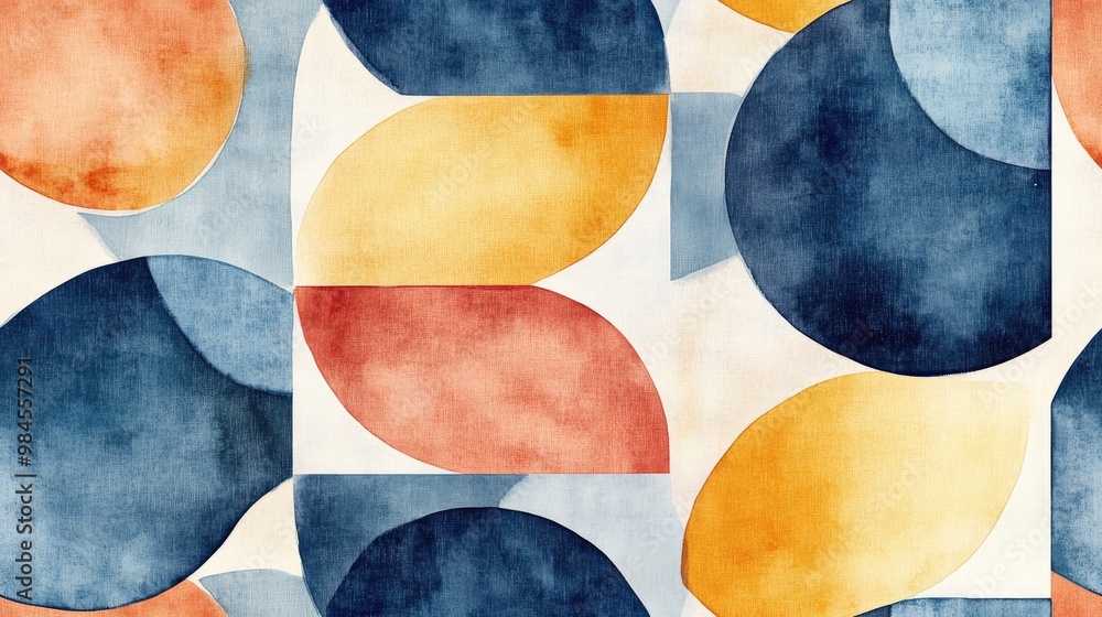Hand painted abstract watercolor geometric shapes in an ellipse design featuring a ceramic mosaic upholstery repeating pattern on an isolated background Hand painted abstract watercolor geometric shapes in an ellipse design featuring a ceramic mosaic upholstery repeating pattern on an isolated background