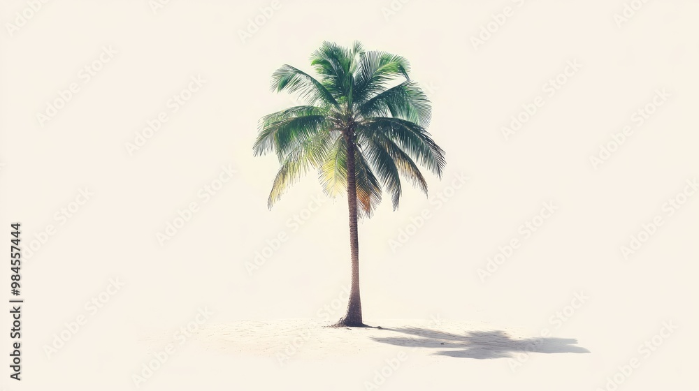Obraz premium Refined and minimalist Christmas card design featuring a coconut tree, blending tropical elements with understated festive charme