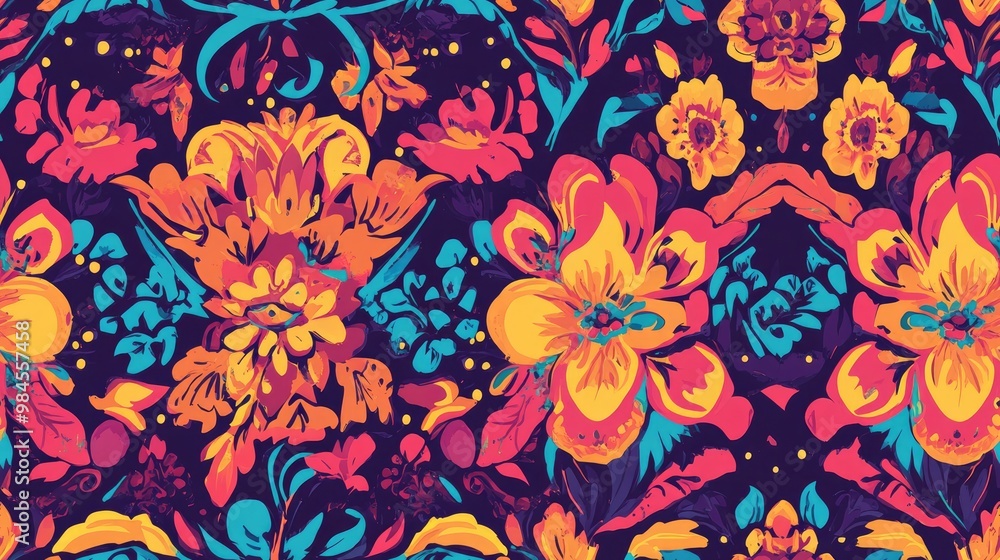 Seamless pattern showcasing a mix of styles in vibrant colors Seamless pattern showcasing a mix of styles in vibrant colors