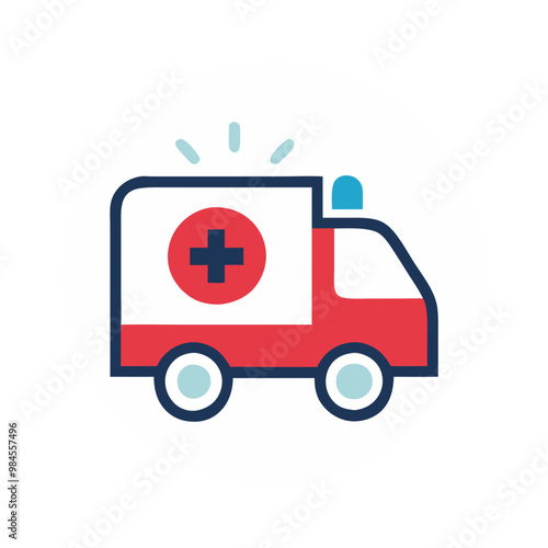 Medical ambulance icon in modern flat style with blue and red colors, design concept
