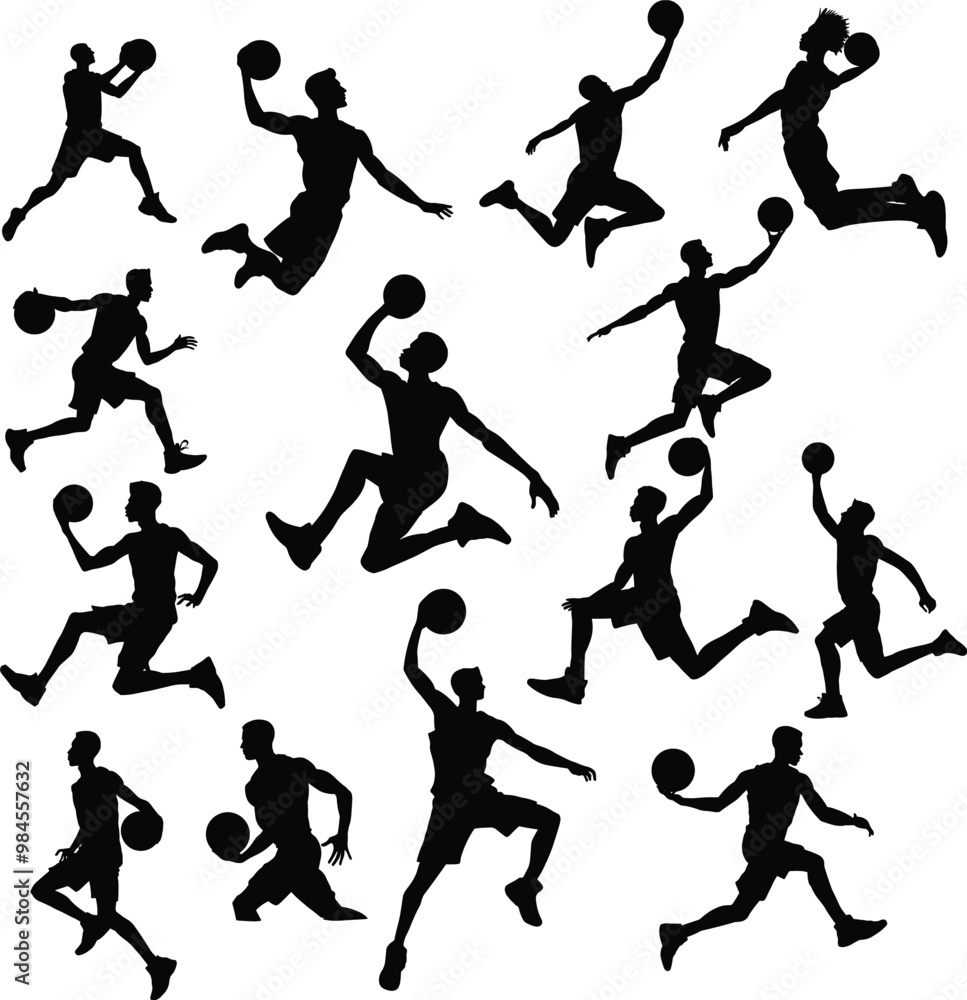 Silhouette Illustration of a set of basketball players Silhouette Illustration of a set of basketball players