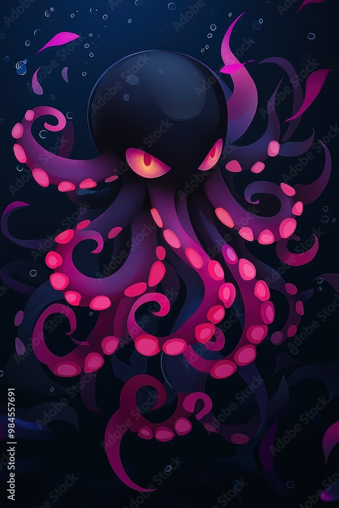 Dark Purple Octopus with Glowing Eyes Dark Purple Octopus with Glowing Eyes