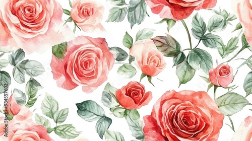 Watercolor pattern featuring wildflower roses Aquarelle design suitable for background texture wrapping or framing