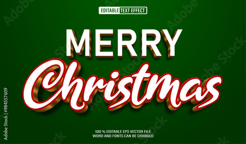 Editable 3d text style effect -  Merry Chistmas text effect Template