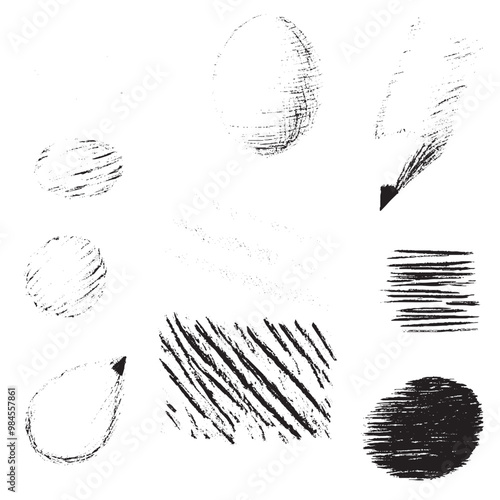 A monochrome grunge texture pattern with a distressed look, showcasing abstract pencil hatching scribble drawings on a black and white background brush stroke ink