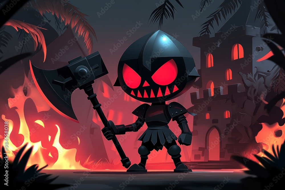 Evil Warrior with Axe and Castle in the Background