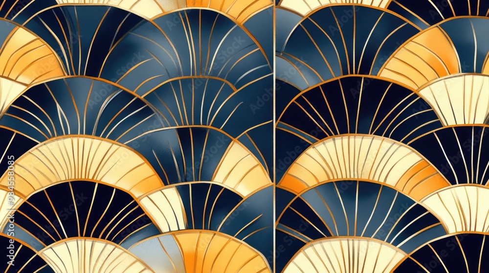 Elegant seamless pattern of beautiful thin fan tiles Delicate background with stylish art deco texture Abstract design suitable for interior decor fabrics wallpaper wrapping paper packaging and pr Elegant seamless pattern of beautiful thin fan tiles Delicate background with stylish art deco texture Abstract design suitable for interior decor fabrics wallpaper wrapping paper packaging and pr