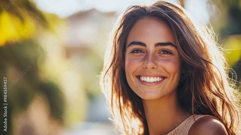 Smiling woman looking at the camera. A friendly and approachable image often used in lifestyle, travel, or fashion content Smiling woman looking at the camera. A friendly and approachable image often used in lifestyle, travel, or fashion content