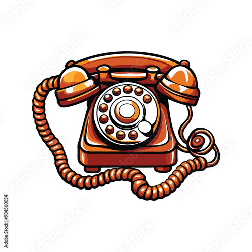 a classic rotary phone with a long coiled cord with vector illustration design