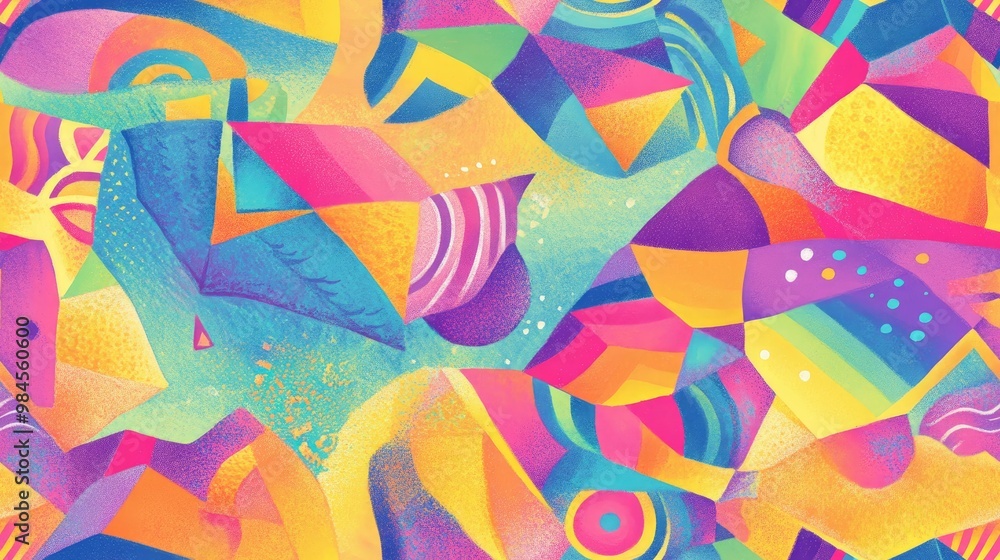 Fototapeta premium Vibrant decorative pattern featuring a kite Summer inspired print Created with colored pencils