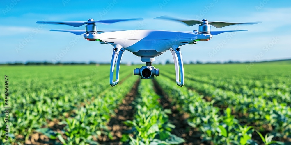 Drone monitoring crop health using thermal imaging in an agricultural field, precision farming, food sustainability Drone monitoring crop health using thermal imaging in an agricultural field, precision farming, food sustainability