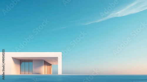 Office building exterior, corporate headquarters, 3D illustration, copy space for text,