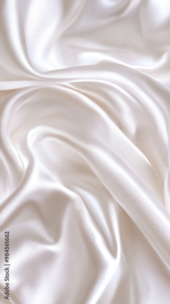A close-up view of smooth white satin fabric, showcasing its elegant folds and luxurious sheen, perfect for textile designs. A close-up view of smooth white satin fabric, showcasing its elegant folds and luxurious sheen, perfect for textile designs.