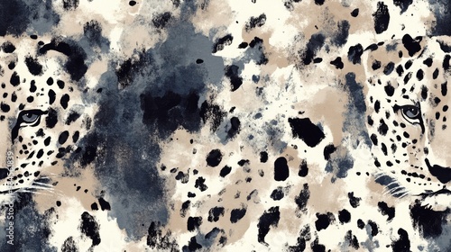 Seamless Safari Pattern Elegant Watercolor Textured Design Romantic Seamless Textile Animal Print Graphic White Leopard Fur Illustration Acrylic Wash Background Dotted Leopard Texture
