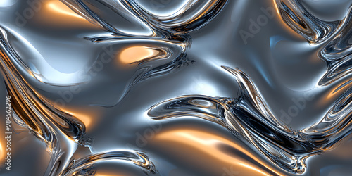 Wallpaper Mural Silver metallic liquid texture. abstract background in the form of liquid shiny metal. glossy chrome texture. 3D rendering Torontodigital.ca
