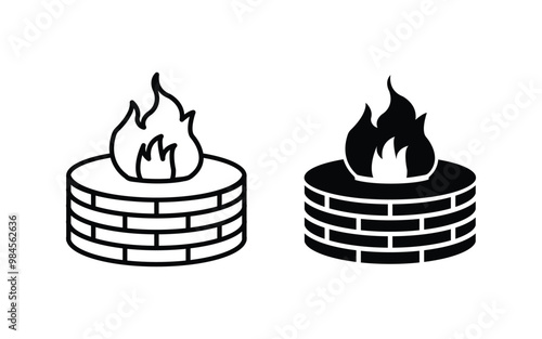 Fire Pit Icon Vector Symbol. Communal Fire Pit of Indigenous Village Life. fire pit silhouette, fire pit icon, fire pit vector illustration.