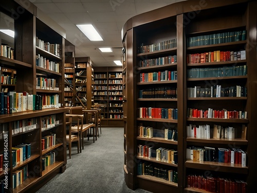 Library shelves filled with books.