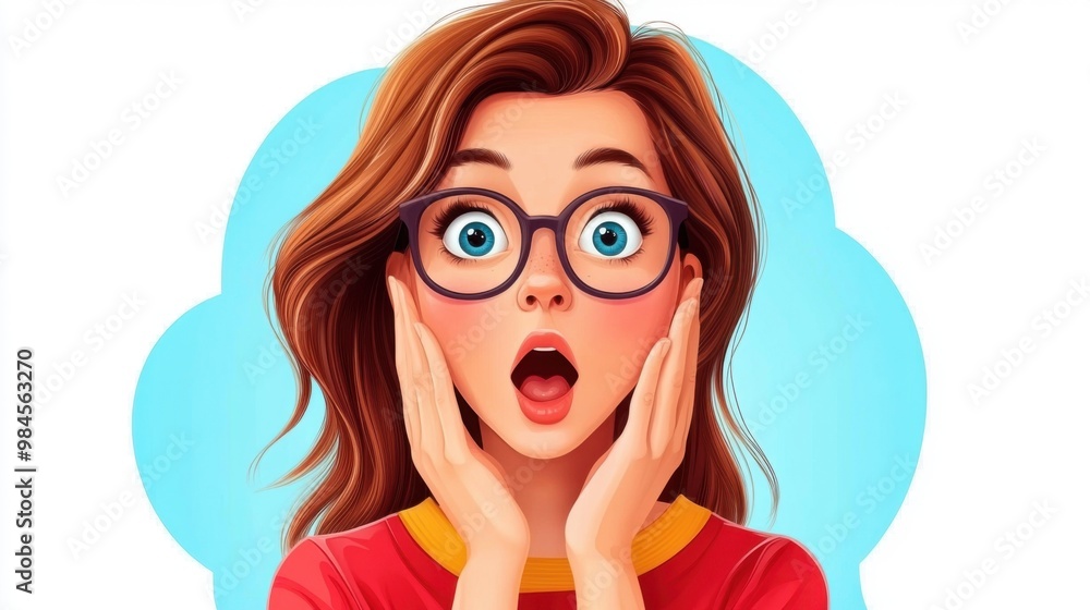 Surprised Young Woman with Glasses in Bright Background Surprised Young Woman with Glasses in Bright Background