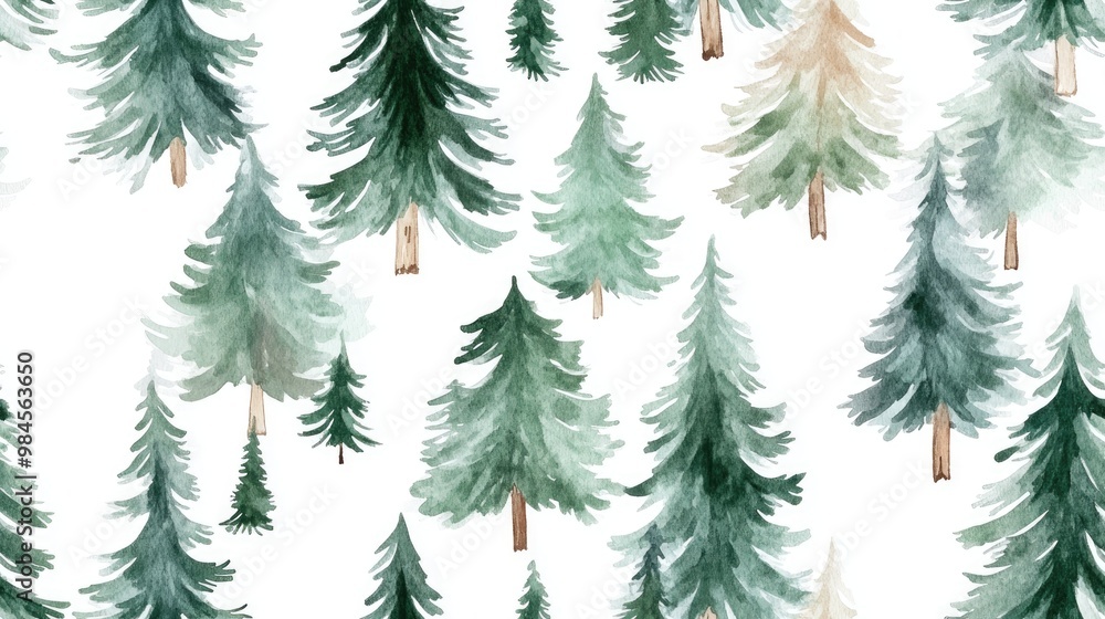 Obraz premium Seamless Pattern of Fir Trees in Watercolor Illustration