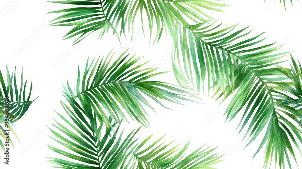 Stylish seamless watercolor pattern featuring tropical palm tree branches Illustration of exotic jungle plant foliage Trendy design of painted tropical leaves greenery Stylish seamless watercolor pattern featuring tropical palm tree branches Illustration of exotic jungle plant foliage Trendy design of painted tropical leaves greenery