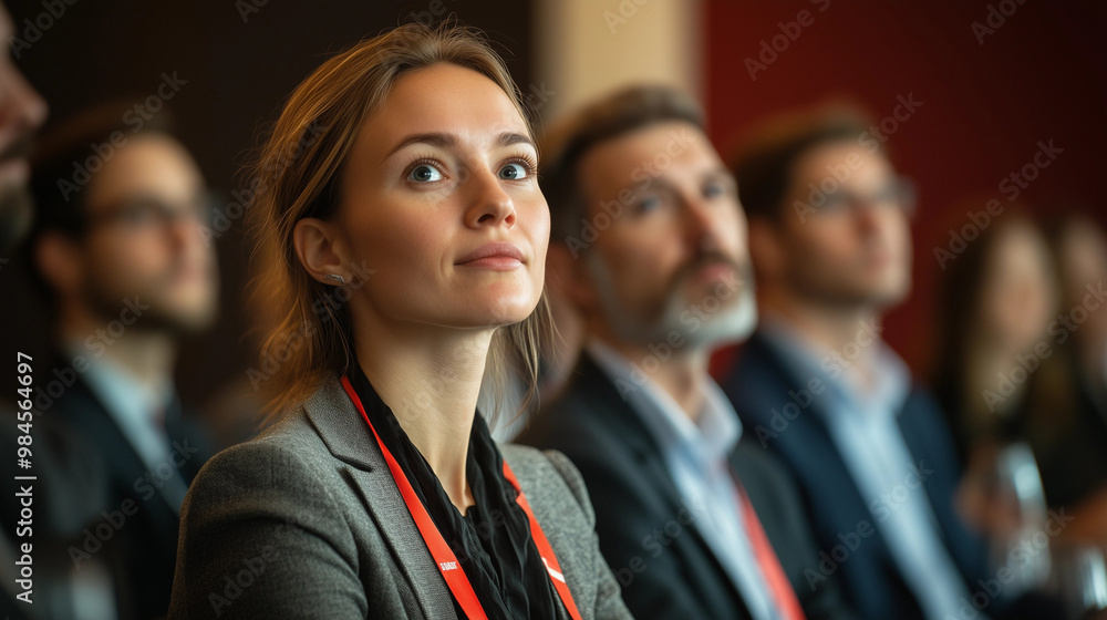 A group of business people at a conference or meeting, sitting in arow and listening to a presentation. Highlighting the focus and engagement of attendees. A group of business people at a conference or meeting, sitting in arow and listening to a presentation. Highlighting the focus and engagement of attendees.