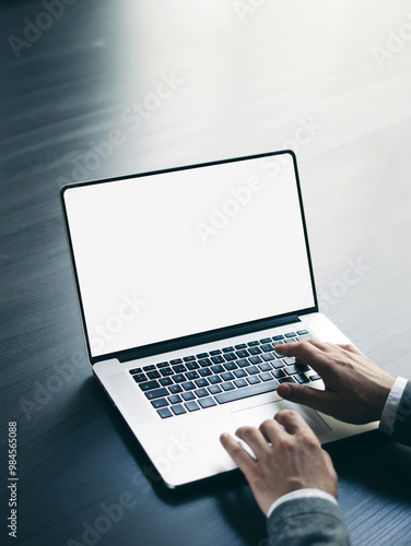 Man with laptop. Mockup of the screen