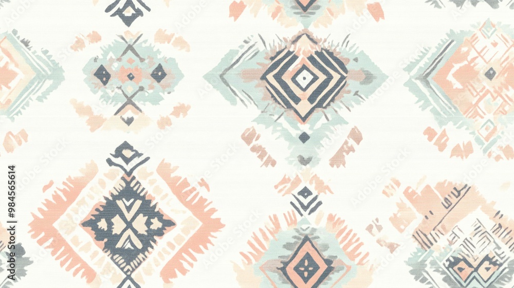 Seamless ethnic print with geometric ornaments in soft pastel tones Seamless ethnic print with geometric ornaments in soft pastel tones