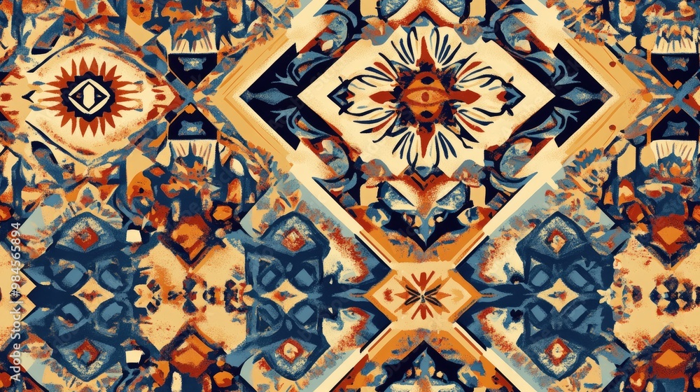 Seamless ethnic pattern in geometric style Hippie tile with a colorful background Organic design featuring vintage texture and folk motifs Seamless ethnic pattern in geometric style Hippie tile with a colorful background Organic design featuring vintage texture and folk motifs