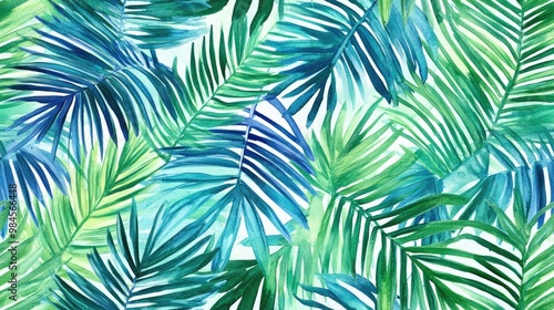 Wallpaper Mural Tropical Jungle Summer Seamless Pattern with Exotic Palm Leaves Endless Repeat Design Abstract Watercolor Texture for Textile Printing Torontodigital.ca