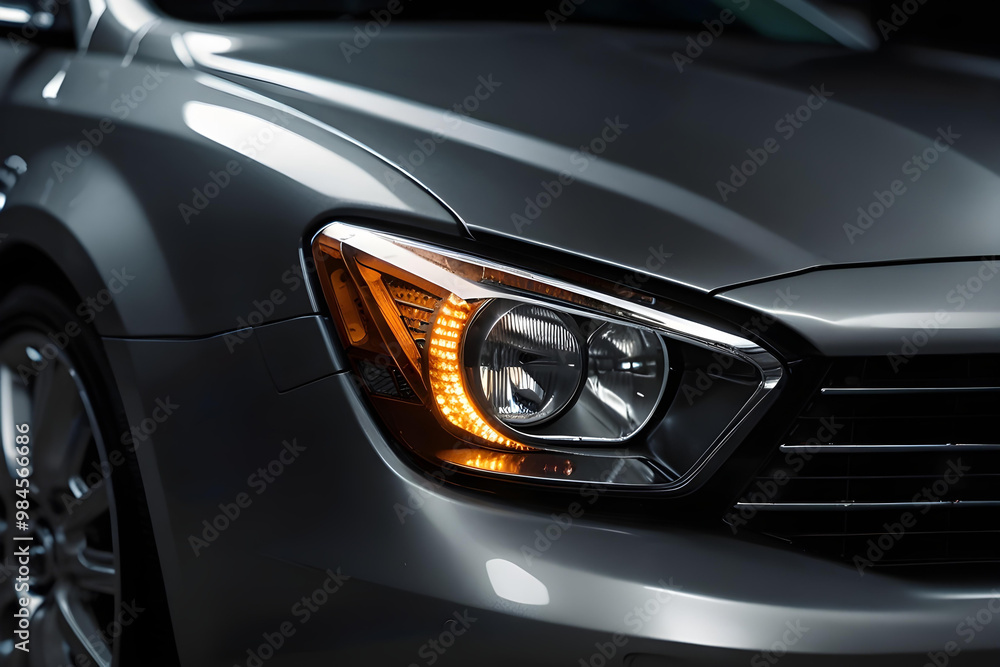 Luxury Car Close Up. Sleek LED Headlights and Modern Design. Branding, Urban Lifestyle. Luxury Car Close Up. Sleek LED Headlights and Modern Design. Branding, Urban Lifestyle.