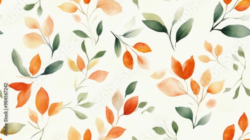 Seamless watercolor floral and leaf pattern suitable for fabric wrapping or wallpaper