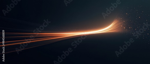 Abstract image of a glowing light trail with particles, conveying motion and energy.