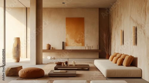 candles, subdued color palettes, accents of pastel orange and brown, and simple furniture photo