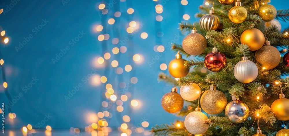 Christmas Tree With Baubles balls And Blurred Shiny Lights ornaments decoration Christmas Tree With Baubles balls And Blurred Shiny Lights ornaments decoration