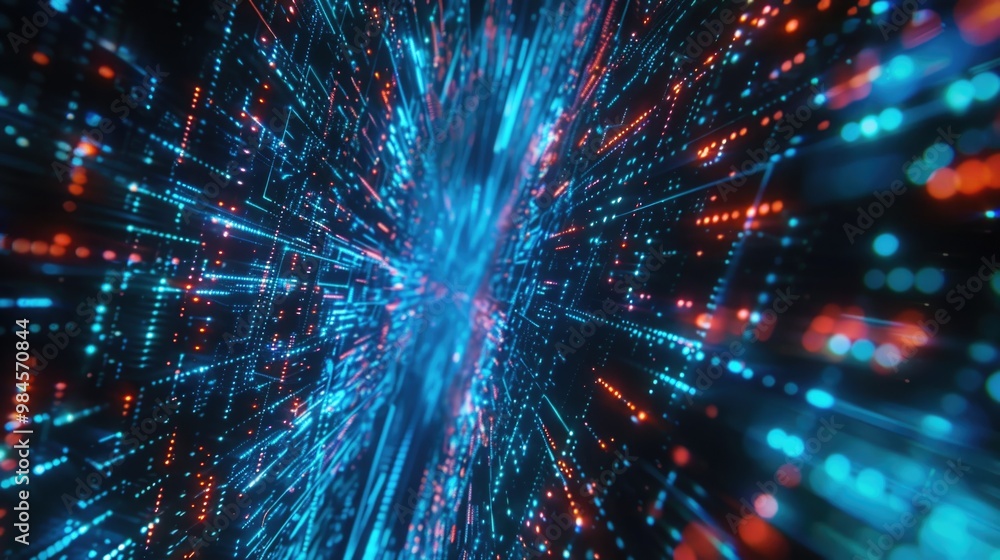 A bright blue and red light streaks across a dark, featureless background A bright blue and red light streaks across a dark, featureless background