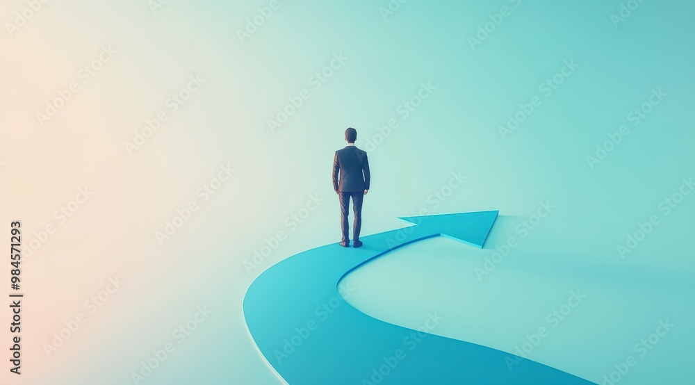 A person walks up the arrow on a light blue background, symbolizing career growth and success A person walks up the arrow on a light blue background, symbolizing career growth and success