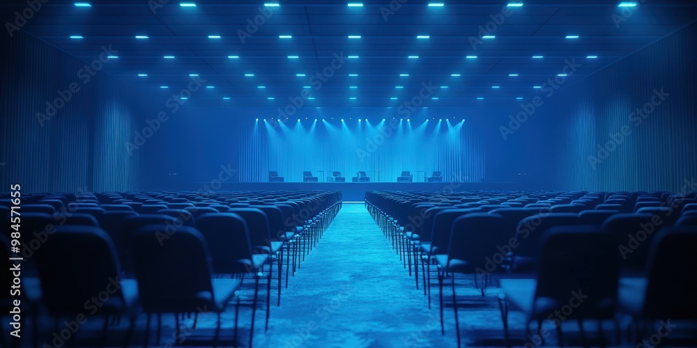 Fototapeta premium Blue-lit Concert Hall Ready for Performance