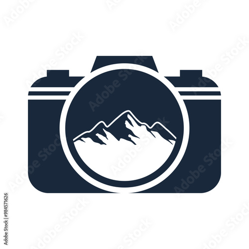 Mountain Landscape with Focus camera for Outdoor Nature Photography Adventure Photographer Logo Design