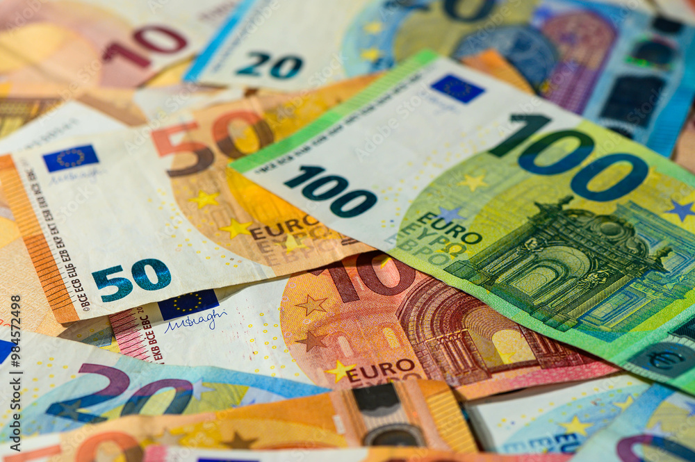 Close up 20 and 50 euro banknotes. Purchases, business, finances concept 2 Close up 20 and 50 euro banknotes. Purchases, business, finances concept 2