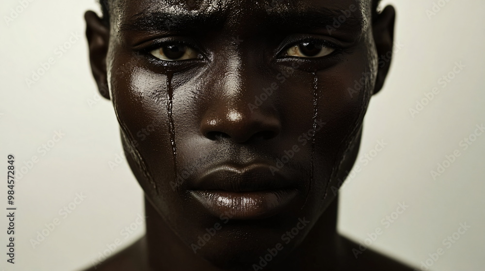 closeup of a face of a crying black man on white background closeup of a face of a crying black man on white background