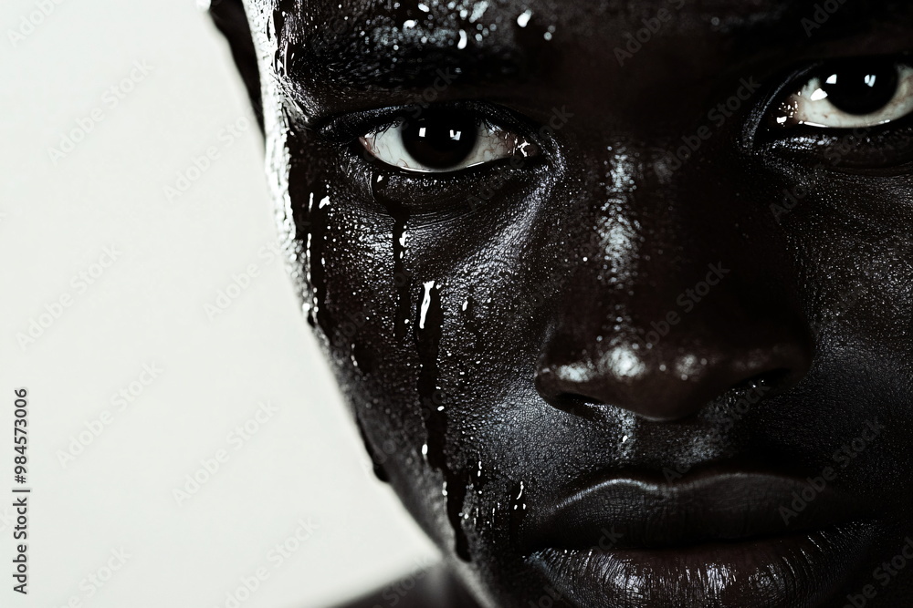 closeup of a face of a crying black man on white background closeup of a face of a crying black man on white background