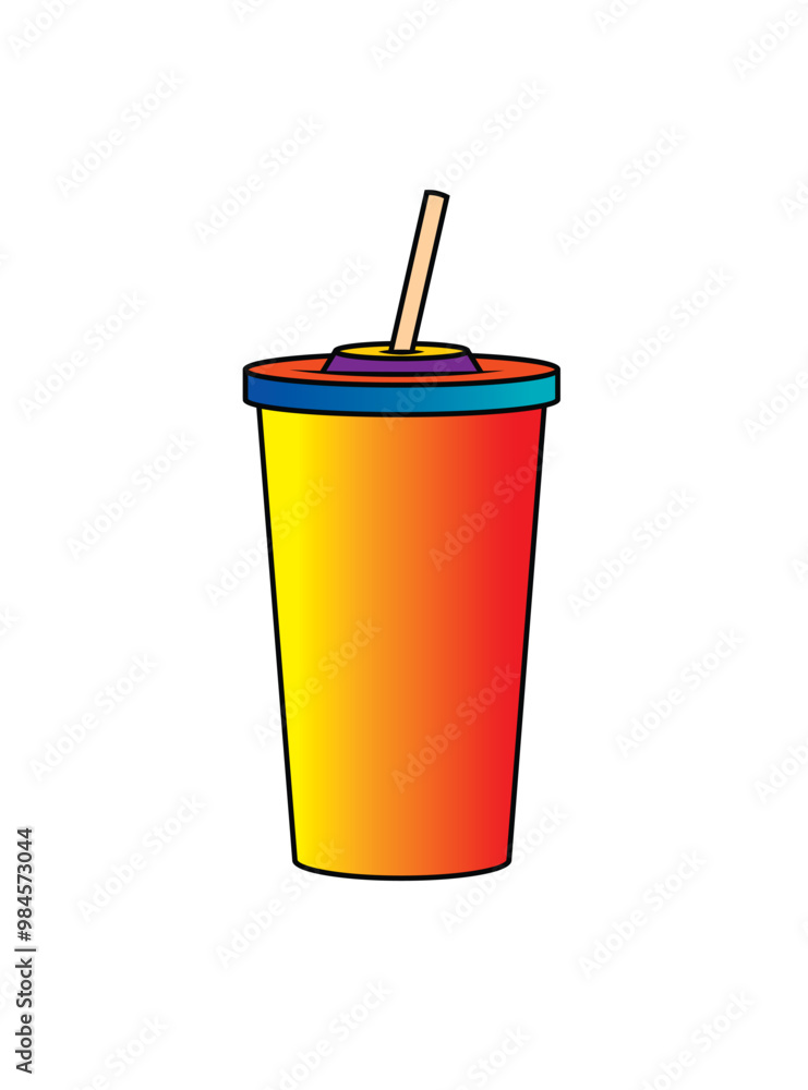 Fast food plastic cup with straw. Hot or cold drink. Original vector illustration in vintage style. Fast food plastic cup with straw. Hot or cold drink. Original vector illustration in vintage style.